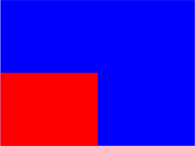 \begin{tikzpicture}
\draw [blue, fill] (0,0) rectangle (8,6);
\draw [red, fill] (0,0) rectangle (4,3);
\end{tikzpicture}